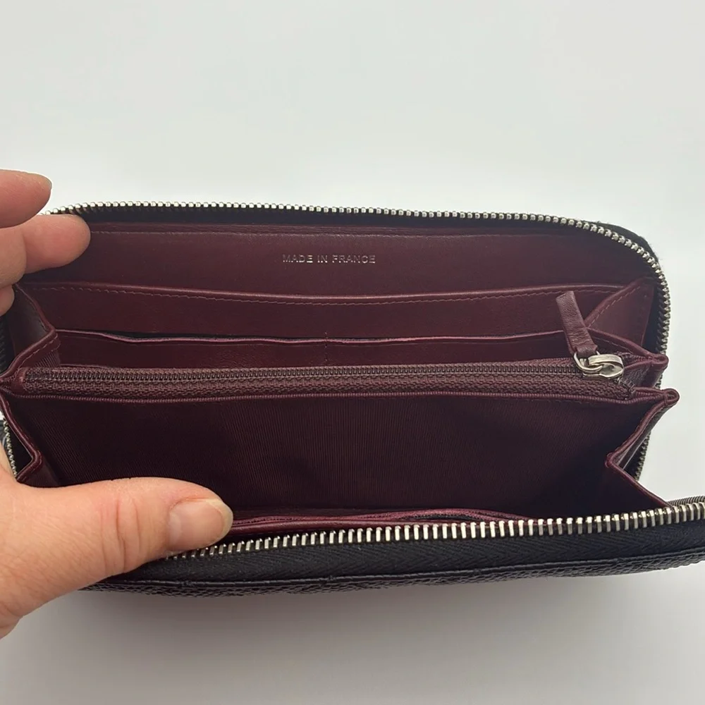 CHANEL CC BLACK CAVIAR QUILTED DIAMOND ZIPPY WALLET WITH SILVER